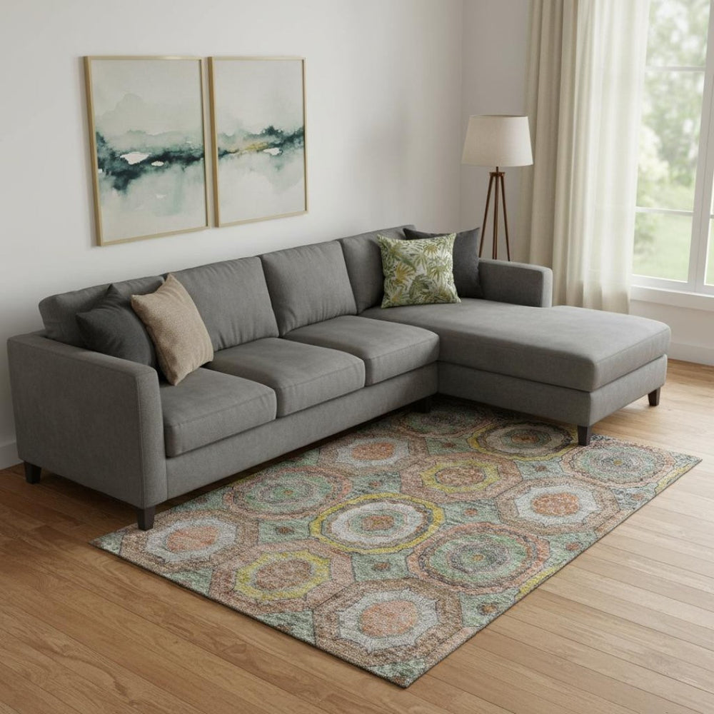 HomeRoots 9' X 12' Sage and Gold Geometric Washable Area Rug - Stylish, Durable, UV-Protected for Busy Homes 716520