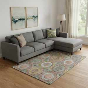 HomeRoots 9' X 12' Sage and Gold Geometric Washable Area Rug - Stylish, Durable, UV-Protected for Busy Homes 716520