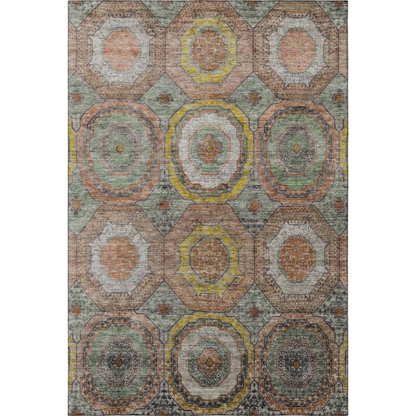 HomeRoots 10' X 14' Sage and Gold Geometric Area Rug - Washable, UV-Protected, Durable for High-Traffic Spaces 716521