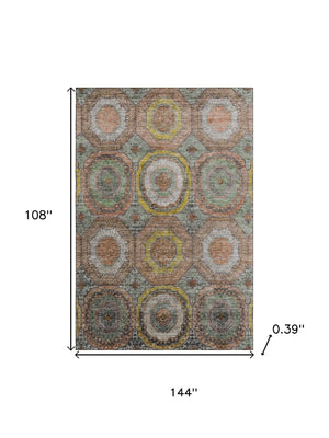 HomeRoots 10' X 14' Sage and Gold Geometric Area Rug - Washable, UV-Protected, Durable for High-Traffic Spaces 716521