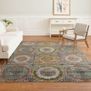 HomeRoots 10' X 14' Sage and Gold Geometric Area Rug - Washable, UV-Protected, Durable for High-Traffic Spaces 716521