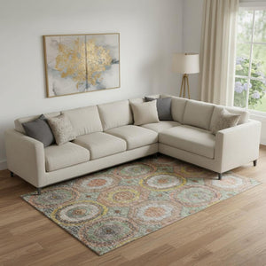 HomeRoots 10' X 14' Sage and Gold Geometric Area Rug - Washable, UV-Protected, Durable for High-Traffic Spaces 716521