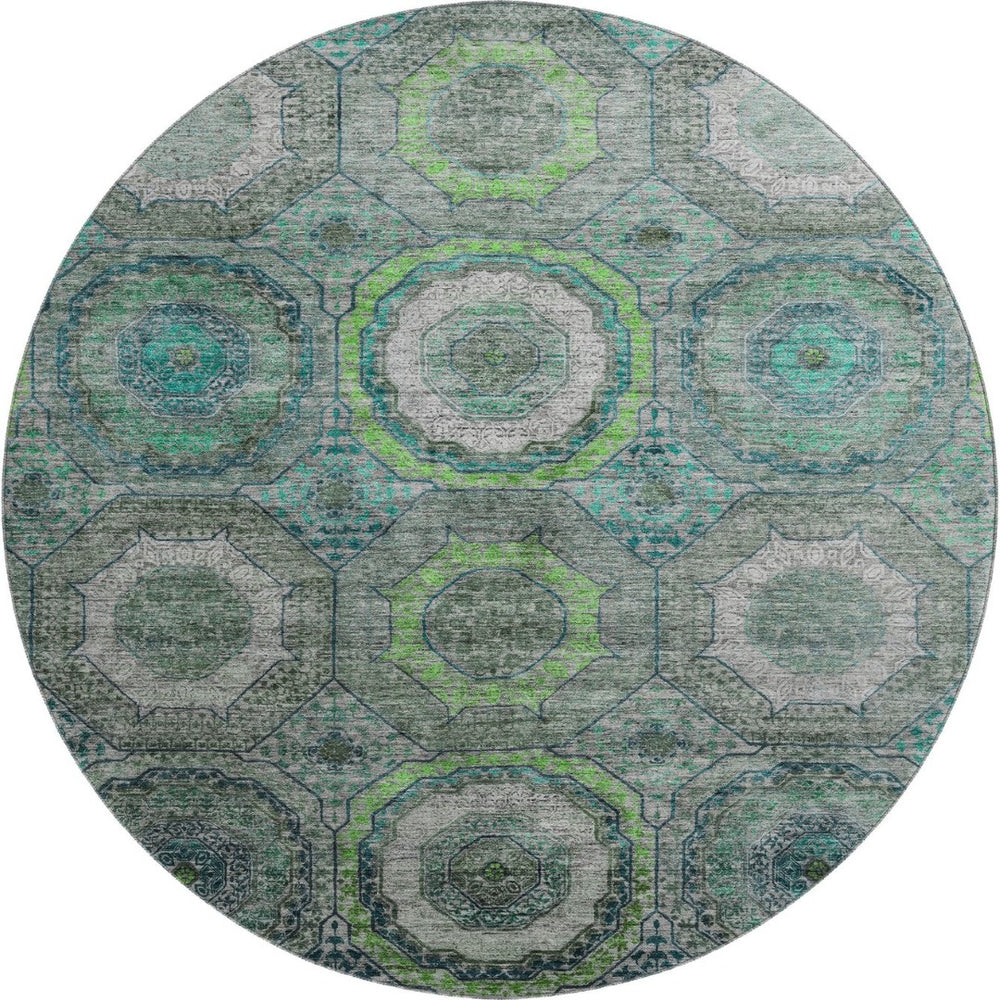 HomeRoots 8' X 10' Geometric Washable Area Rug in Teal & Lime Green - Stain Resistant, UV Protected, Easy Care 716525