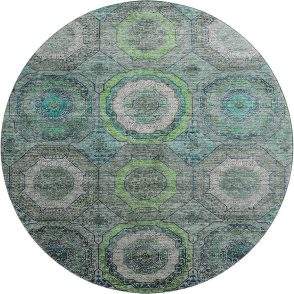 HomeRoots 8' X 10' Geometric Washable Area Rug in Teal & Lime Green - Stain Resistant, UV Protected, Easy Care 716525