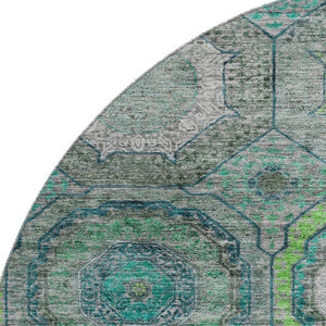 HomeRoots 8' X 10' Geometric Washable Area Rug in Teal & Lime Green - Stain Resistant, UV Protected, Easy Care 716525