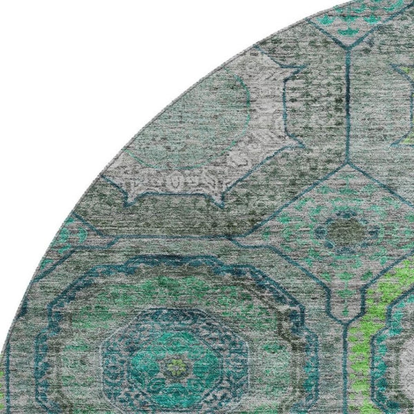 HomeRoots 8' X 10' Geometric Washable Area Rug in Teal & Lime Green - Stain Resistant, UV Protected, Easy Care 716525