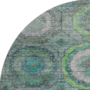 HomeRoots 8' X 10' Geometric Washable Area Rug in Teal & Lime Green - Stain Resistant, UV Protected, Easy Care 716525
