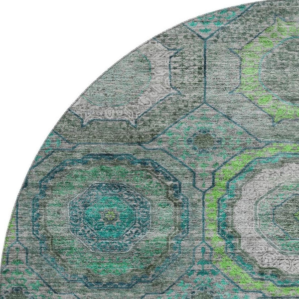 HomeRoots 8' X 10' Geometric Washable Area Rug in Teal & Lime Green - Stain Resistant, UV Protected, Easy Care 716525