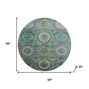 HomeRoots 8' X 10' Geometric Washable Area Rug in Teal & Lime Green - Stain Resistant, UV Protected, Easy Care 716525