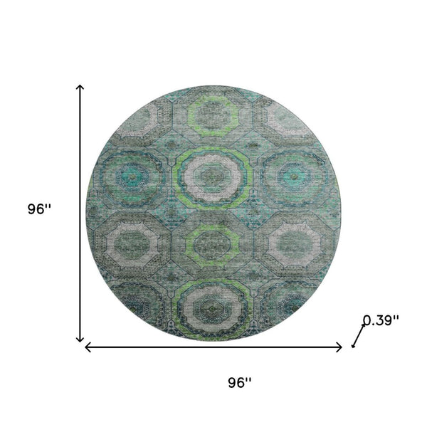 HomeRoots 8' X 10' Geometric Washable Area Rug in Teal & Lime Green - Stain Resistant, UV Protected, Easy Care 716525