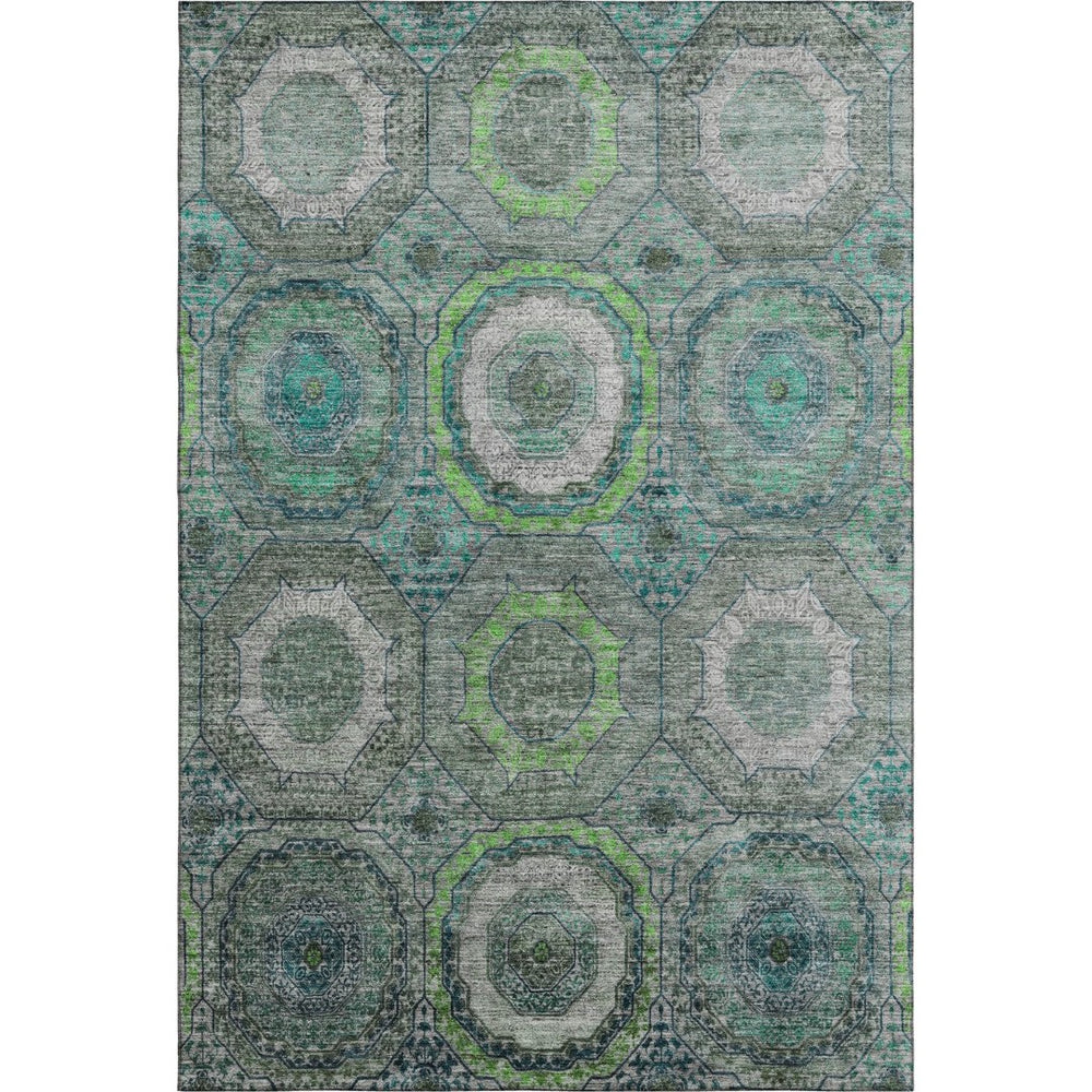 HomeRoots 9' X 12' Vibrant Teal & Lime Green Geometric Area Rug - Washable, UV-Protected, Pet-Friendly Style! 716526