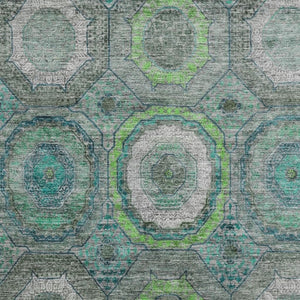 HomeRoots 9' X 12' Vibrant Teal & Lime Green Geometric Area Rug - Washable, UV-Protected, Pet-Friendly Style! 716526