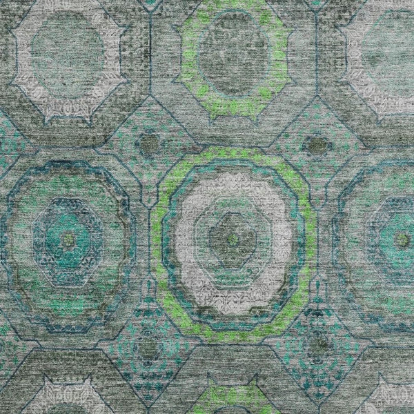 HomeRoots 9' X 12' Vibrant Teal & Lime Green Geometric Area Rug - Washable, UV-Protected, Pet-Friendly Style! 716526