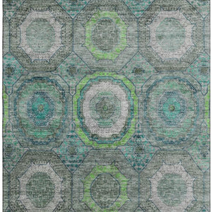 HomeRoots 9' X 12' Vibrant Teal & Lime Green Geometric Area Rug - Washable, UV-Protected, Pet-Friendly Style! 716526