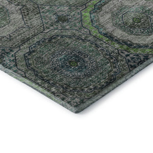 HomeRoots 10' Teal and Lime Green Geometric Area Rug - Machine Washable, UV Protected, Durable for High Traffic Spaces 716527