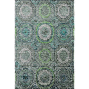HomeRoots 10' Teal and Lime Green Geometric Area Rug - Machine Washable, UV Protected, Durable for High Traffic Spaces 716527