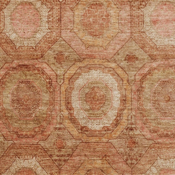HomeRoots 5' X 8' Terra Cotta & Copper Geometric Area Rug - Washable, UV-Protected, Stain-Resistant Design 716529