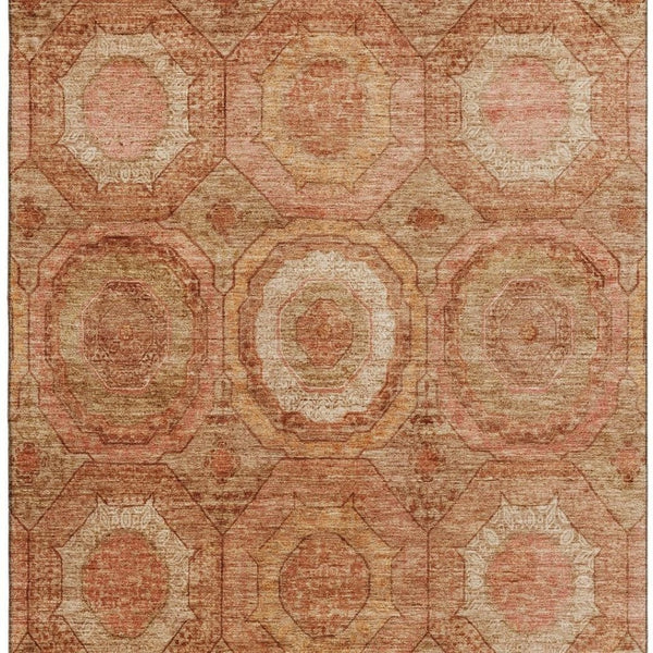 HomeRoots 5' X 8' Terra Cotta & Copper Geometric Area Rug - Washable, UV-Protected, Stain-Resistant Design 716529