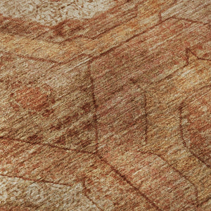 HomeRoots 5' X 8' Terra Cotta & Copper Geometric Area Rug - Washable, UV-Protected, Stain-Resistant Design 716529
