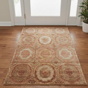 HomeRoots 5' X 8' Terra Cotta & Copper Geometric Area Rug - Washable, UV-Protected, Stain-Resistant Design 716529