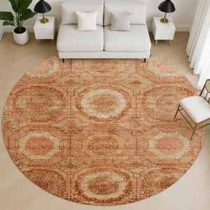 HomeRoots 8' X 10' Washable Terra Cotta & Copper Geometric Area Rug with UV Protection for Modern Spaces 716531
