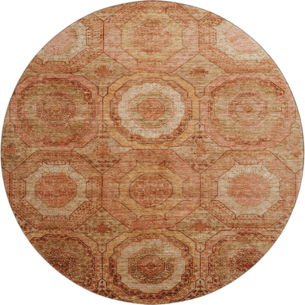 HomeRoots 8' X 10' Washable Terra Cotta & Copper Geometric Area Rug with UV Protection for Modern Spaces 716531