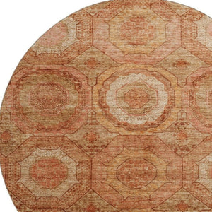 HomeRoots 8' X 10' Washable Terra Cotta & Copper Geometric Area Rug with UV Protection for Modern Spaces 716531