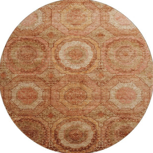 HomeRoots 8' X 10' Washable Terra Cotta & Copper Geometric Area Rug with UV Protection for Modern Spaces 716531