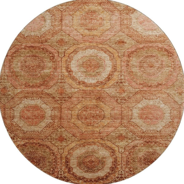 HomeRoots 8' X 10' Washable Terra Cotta & Copper Geometric Area Rug with UV Protection for Modern Spaces 716531
