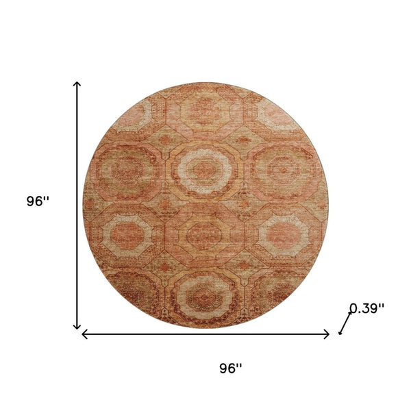 HomeRoots 8' X 10' Washable Terra Cotta & Copper Geometric Area Rug with UV Protection for Modern Spaces 716531