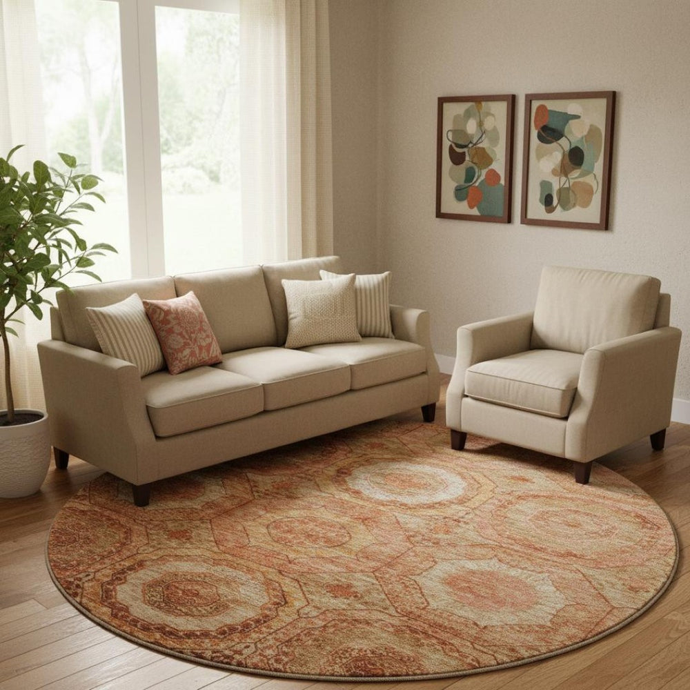 HomeRoots 8' X 10' Washable Terra Cotta & Copper Geometric Area Rug with UV Protection for Modern Spaces 716531