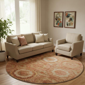 HomeRoots 8' X 10' Washable Terra Cotta & Copper Geometric Area Rug with UV Protection for Modern Spaces 716531