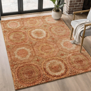 HomeRoots 9' X 12' Stylish Terra Cotta & Copper Geometric Washable Area Rug with UV Protection for Homes 716532