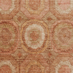 HomeRoots 9' X 12' Stylish Terra Cotta & Copper Geometric Washable Area Rug with UV Protection for Homes 716532