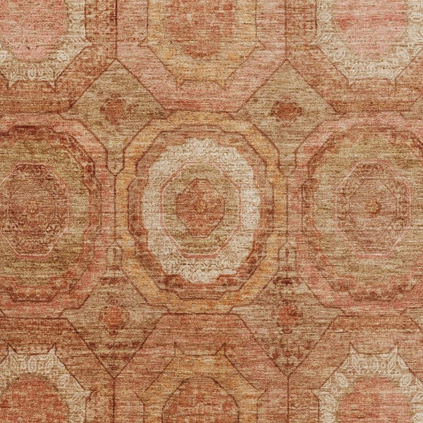 HomeRoots 9' X 12' Stylish Terra Cotta & Copper Geometric Washable Area Rug with UV Protection for Homes 716532