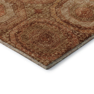 HomeRoots 9' X 12' Stylish Terra Cotta & Copper Geometric Washable Area Rug with UV Protection for Homes 716532