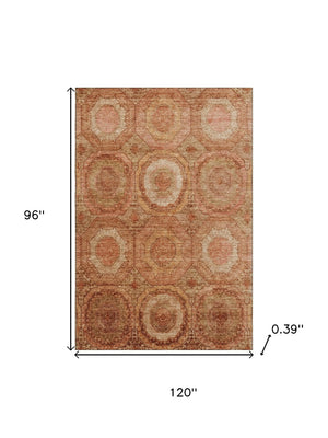 HomeRoots 9' X 12' Stylish Terra Cotta & Copper Geometric Washable Area Rug with UV Protection for Homes 716532