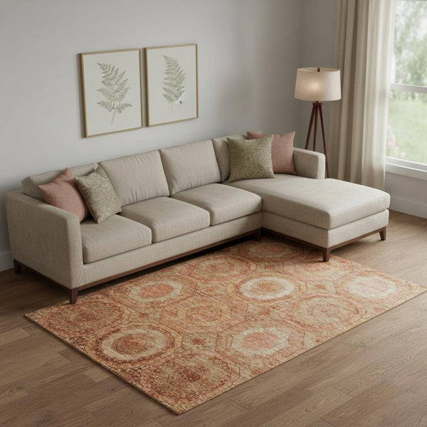 HomeRoots 9' X 12' Stylish Terra Cotta & Copper Geometric Washable Area Rug with UV Protection for Homes 716532