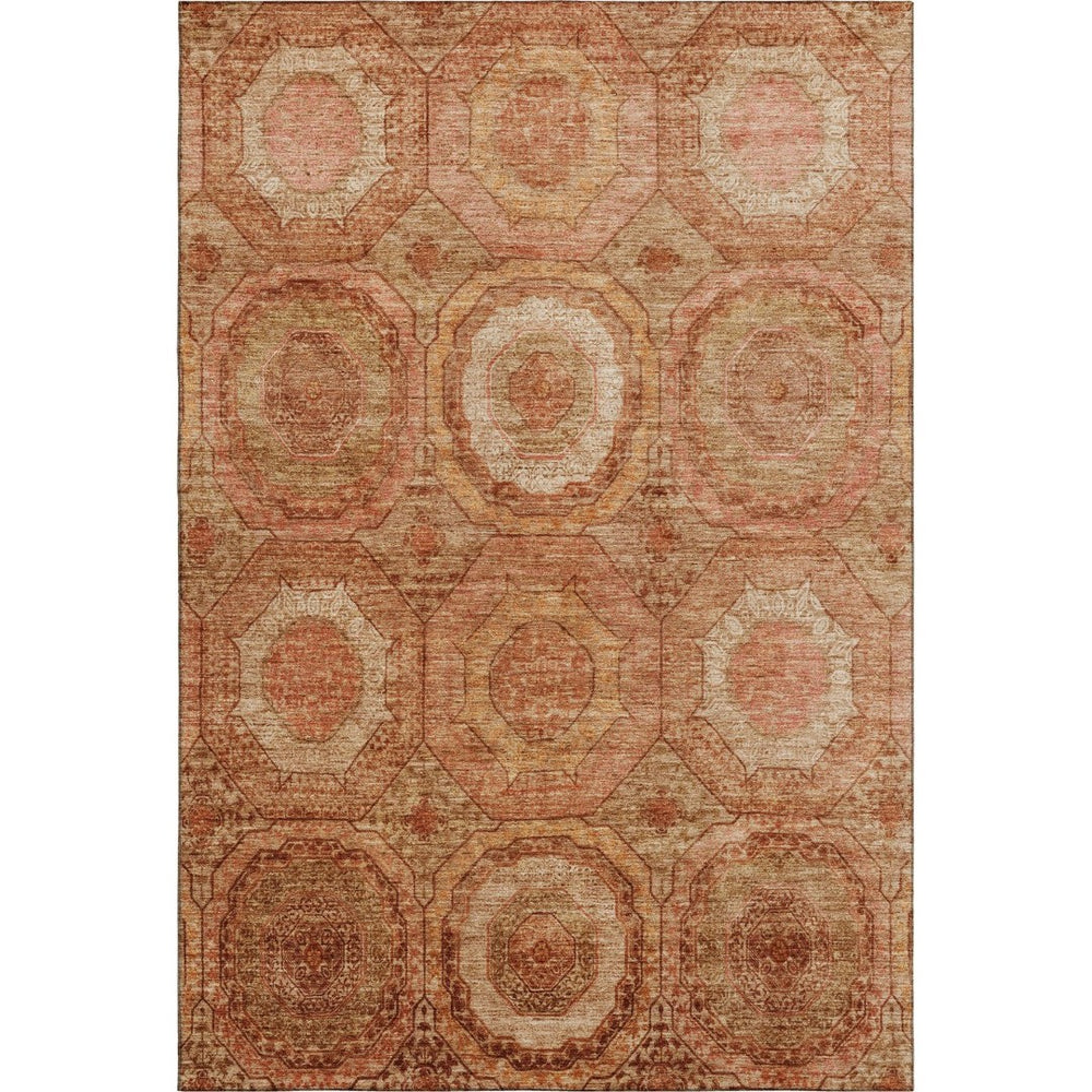 HomeRoots 10' X 14' Terra Cotta & Copper Geometric Washable Area Rug – UV Protected, Stylish & Durable Design 716533