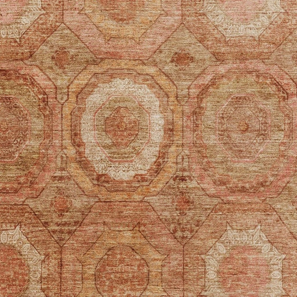 HomeRoots 10' X 14' Terra Cotta & Copper Geometric Washable Area Rug – UV Protected, Stylish & Durable Design 716533
