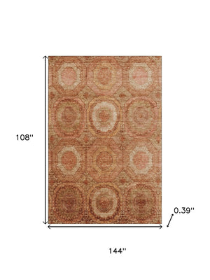 HomeRoots 10' X 14' Terra Cotta & Copper Geometric Washable Area Rug – UV Protected, Stylish & Durable Design 716533