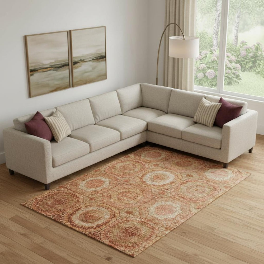 HomeRoots 10' X 14' Terra Cotta & Copper Geometric Washable Area Rug – UV Protected, Stylish & Durable Design 716533