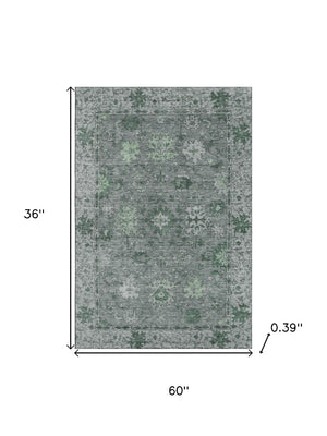 HomeRoots 5' X 8' Sage and Gray Oriental Area Rug - Washable, UV Protected, Stain Resistant for Families & Pets 716535