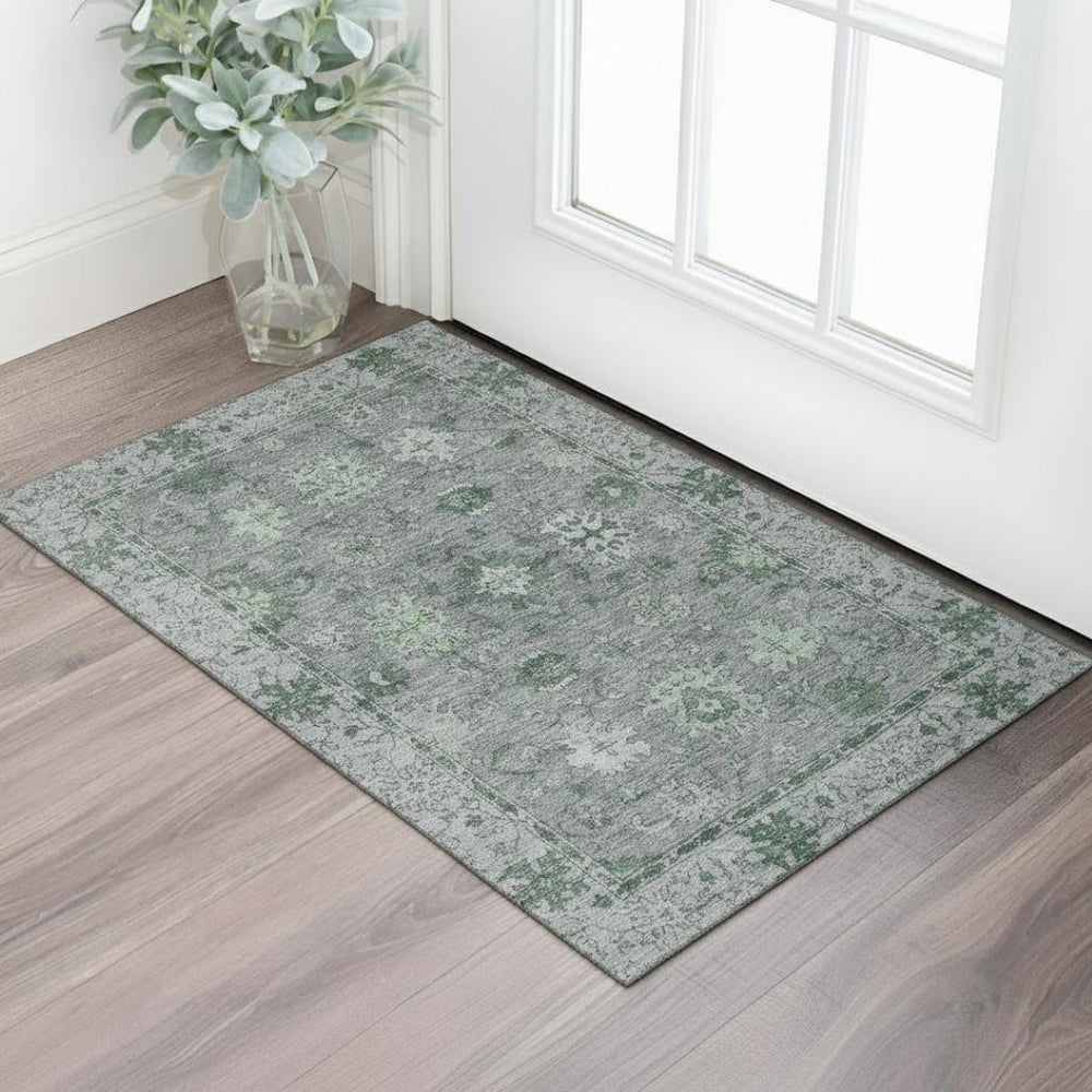 HomeRoots 5' X 8' Sage and Gray Oriental Area Rug - Washable, UV Protected, Stain Resistant for Families & Pets 716535