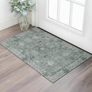 HomeRoots 5' X 8' Sage and Gray Oriental Area Rug - Washable, UV Protected, Stain Resistant for Families & Pets 716535