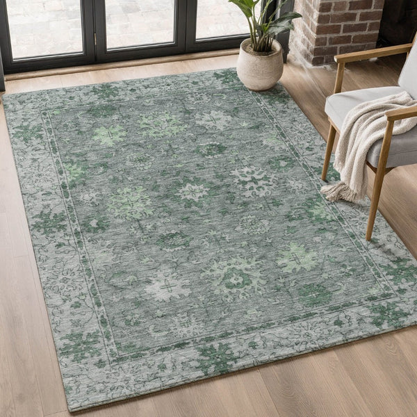 HomeRoots 8' Elegant Sage and Gray Oriental Round Rug – Washable, Stain-Resistant, UV-Protected for Busy Homes 716536
