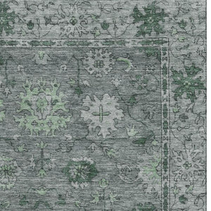 HomeRoots 8' Elegant Sage and Gray Oriental Round Rug – Washable, Stain-Resistant, UV-Protected for Busy Homes 716536