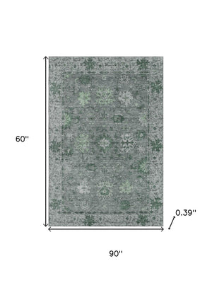 HomeRoots 8' Elegant Sage and Gray Oriental Round Rug – Washable, Stain-Resistant, UV-Protected for Busy Homes 716536