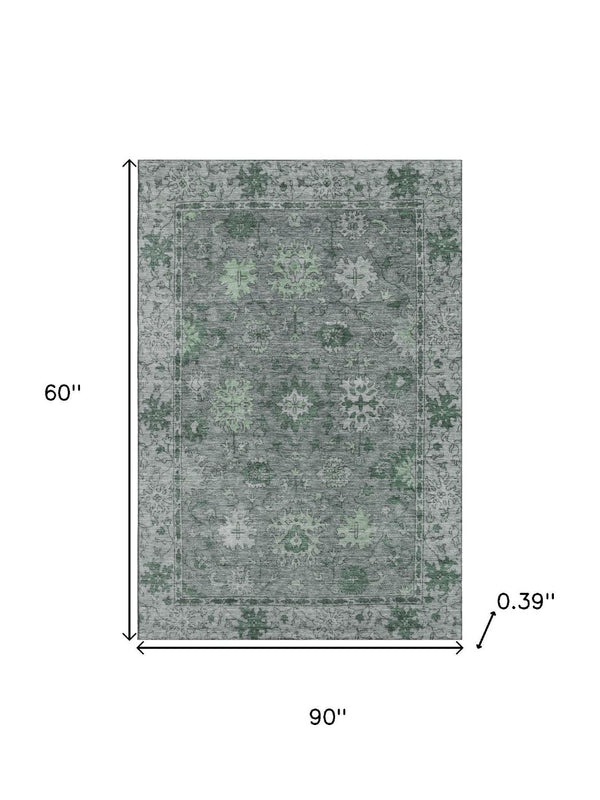 HomeRoots 8' Elegant Sage and Gray Oriental Round Rug – Washable, Stain-Resistant, UV-Protected for Busy Homes 716536