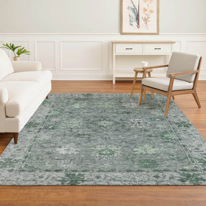 HomeRoots 8' Elegant Sage and Gray Oriental Round Rug – Washable, Stain-Resistant, UV-Protected for Busy Homes 716536